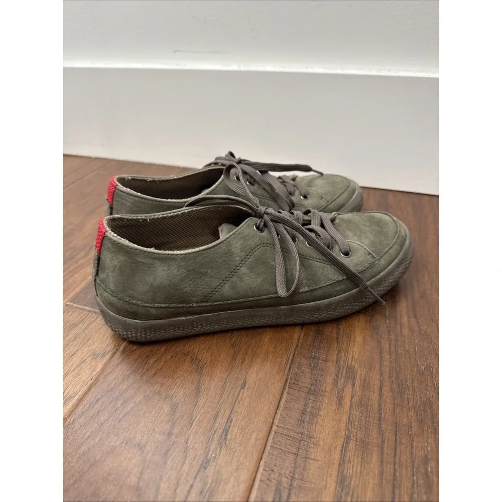 FitFlop Leather Flat Rally Sneakers Lace Up Green Comfort Womens 8 Biomimetrix